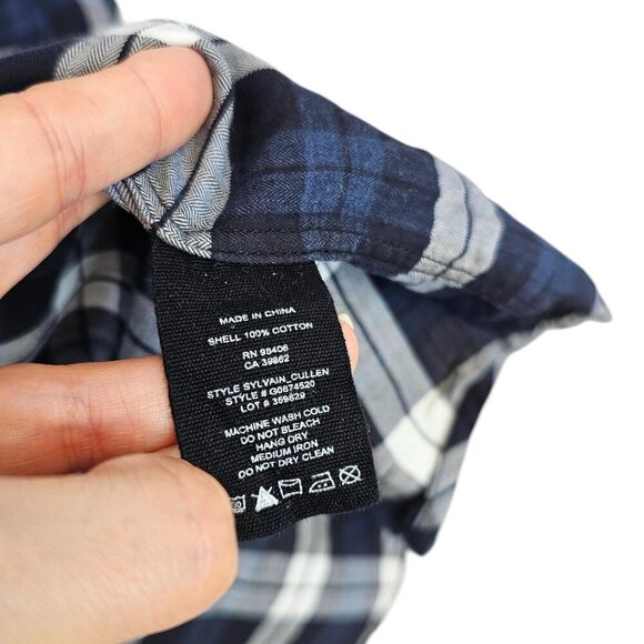 Theory Mens Sylvain Cullen Button Down Shirt, Long Sleeve, Plaid, Blue, Size L - Picture 6 of 8